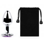 Серебристая анальная пробка с фиолетовым кристаллом-сердечком - 8 см. - Anal Jewelry Plug - купить с доставкой в Подольске