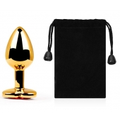 Золотистая анальная пробка с красным стразом-сердечком - 8 см. - Anal Jewelry Plug - купить с доставкой в Подольске