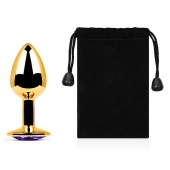 Золотистая анальная пробка с фиолетовым стразом - 7,2 см. - Anal Jewelry Plug - купить с доставкой в Подольске