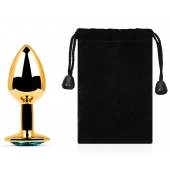 Золотистая анальная пробка с голубым стразом - 7,2 см. - Anal Jewelry Plug - купить с доставкой в Подольске