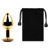 Золотистая анальная пробка с красным стразом - 7,2 см. - Anal Jewelry Plug - купить с доставкой в Подольске