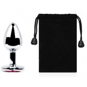 Серебристая анальная пробка с розовым кристаллом-сердечком - 7 см. - Anal Jewelry Plug - купить с доставкой в Подольске