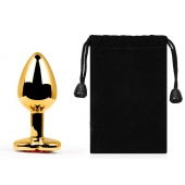 Золотистая анальная пробка с красным стразом-сердечком - 7 см. - Anal Jewelry Plug - купить с доставкой в Подольске