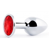 Серебристая анальная пробка с красным стразом - 7,2 см. - Anal Jewelry Plug - купить с доставкой в Подольске