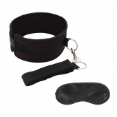 Черный ошейник с длинным поводком Collar and Leash Set - Lux Fetish - купить с доставкой в Подольске