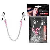 Оригинальные зажимы на соски с розовыми бусинками и цепочкой - Notabu - купить с доставкой в Подольске