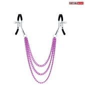 Оригинальные зажимы на соски с тройной розовой цепочкой - Notabu - купить с доставкой в Подольске