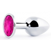 Серебристая анальная пробка с малиновым кристаллом - 7,2 см. - Anal Jewelry Plug - купить с доставкой в Подольске