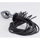 Серебристая анальная пробка с черной плетью - Sitabella - купить с доставкой в Подольске
