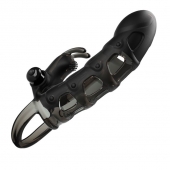Черная закрытая насадка с подхватом мошонки и стимулятором клитора - 19,2 см. - Baile - в Подольске купить с доставкой