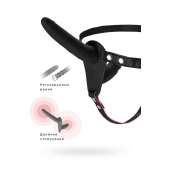 Черный страпон на ремнях с вагинальной пробкой - 15 см. - ToyFa - купить с доставкой в Подольске