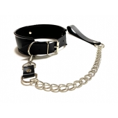 Черный ошейник с поводком из эко-кожи - БДСМ Арсенал - купить с доставкой в Подольске