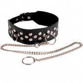 Кожаный чёрный ошейник с карабином и поводком - Sitabella - купить с доставкой в Подольске