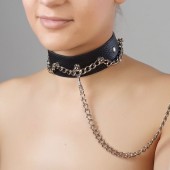 Чёрный ошейник из натуральной кожи - Sitabella - купить с доставкой в Подольске