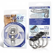 Хомут на пенис из трех металлических колец и кольца для привязи 3 RING GATES OF HELL - BlueLine - купить с доставкой в Подольске