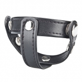 Кольцо на пенис с разделителем мошонки из искусственной кожи на клепках T-STYLE COCK RING - BlueLine - купить с доставкой в Подольске