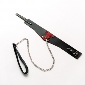 Черный широкий ошейник с красным декором и поводком - Crazy Handmade - купить с доставкой в Подольске