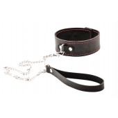 Черный широкий ошейник с красной строчкой и поводком - Crazy Handmade - купить с доставкой в Подольске