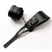 Черные кожаные оковы с креплением в виде веревочек - Crazy Handmade - купить с доставкой в Подольске