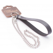 Серебристый металлический поводок с кожаной черной ручкой - 80 см. - Crazy Handmade - купить с доставкой в Подольске