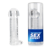 Прозрачная рельефная насадка-реалистик с петлей для мошонки - 13,5 см. - Sex Expert - в Подольске купить с доставкой