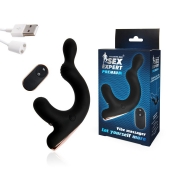 Черный анальный вибромассажёр с отростком для стимуляции мошонки - 18 см. - Sex Expert - в Подольске купить с доставкой