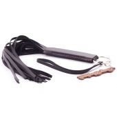 Черная кожаная плеть с удобной ручкой - 50 см. - Crazy Handmade - купить с доставкой в Подольске