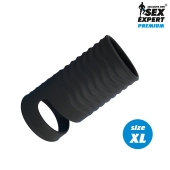 Черная открытая насадка на пенис с кольцом для мошонки XL-size - 8,9 см. - Sex Expert - в Подольске купить с доставкой