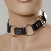 Кожаный черный ошейник с кольцами - Sitabella - купить с доставкой в Подольске