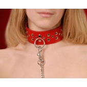 Красный кожаный ошейник с карабином и поводком - Sitabella - купить с доставкой в Подольске