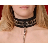 Чёрный ошейник с цепочками и поводком - Sitabella - купить с доставкой в Подольске