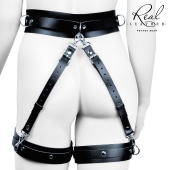 Черный кожаный пояс с гартерами - S-M - Notabu - купить с доставкой в Подольске