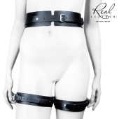 Черный кожаный пояс с гартерами - L-XL - Notabu - купить с доставкой в Подольске