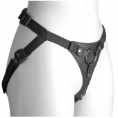 Черный женский пояс-трусики с кольцом для фиксации насадок - LOVETOY (А-Полимер) - купить с доставкой в Подольске