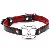 Черно-красный ошейник с мордочкой кошечки - Notabu - купить с доставкой в Подольске