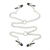 Серебристые зажимы для сосков и половых губ на тонкой цепочке - Notabu - купить с доставкой в Подольске