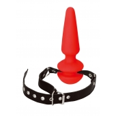 Красный кляп-плаг из силикона на черных регулируемых ремешках - NMC - купить с доставкой в Подольске