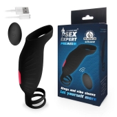 Черная насадка на пенис с вибрацией Sex Expert - 15,4 см. - Sex Expert - в Подольске купить с доставкой