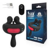 Черное эрекционное виброкольцо Sex Expert с пультом ДУ - Sex Expert - в Подольске купить с доставкой