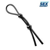 Черное силиконовое лассо с двумя шариками для утяжки - Sex Expert - в Подольске купить с доставкой
