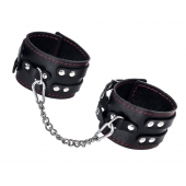 Черные кожаные оковы с двумя ремнями и контрастной строчкой - Pecado - купить с доставкой в Подольске