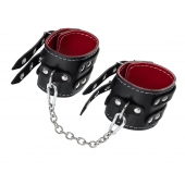 Черные кожаные оковы с двумя ремнями и красной подкладкой - Pecado - купить с доставкой в Подольске