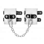 Бело-черные наручники с двумя ремешками и люверсами - Pecado - купить с доставкой в Подольске