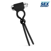 Черное эрекционное кольцо-лассо с вибрацией - Sex Expert - в Подольске купить с доставкой