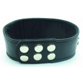 Чёрный кожаный ошейник с полукольцами и клёпками - БДСМ Арсенал - купить с доставкой в Подольске
