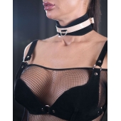 Черно-бежевый замшевый ошейник Sex Game - БДСМ Арсенал - купить с доставкой в Подольске