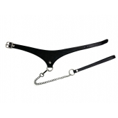 Черный кожаный ошейник Black Phoenix с поводком - БДСМ Арсенал - купить с доставкой в Подольске