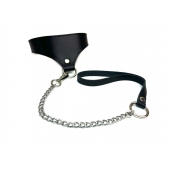 Черный кожаный ошейник Black Phoenix с поводком - БДСМ Арсенал - купить с доставкой в Подольске