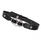 Черный кожаный ошейник со связанными кольцами - Pecado - купить с доставкой в Подольске