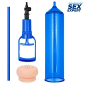 Синяя вакуумная помпа с реалистичной вставкой - Sex Expert - в Подольске купить с доставкой